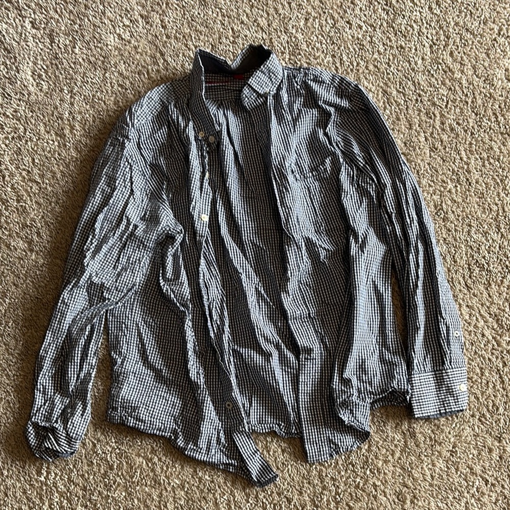 Izod Black and White Checkered Casual Button Down Shirt